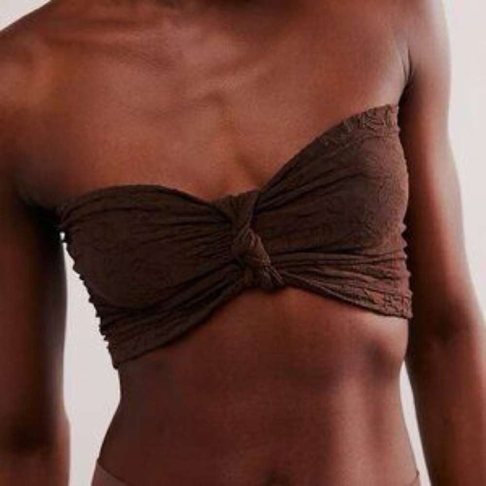 NWT- FREE PEOPLE intimately FLORAL FRILLS KNOTTED BANDEAU top in Brown